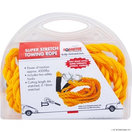 Zale Yardley Super Stretch Towing Rope 4500LBS - Poly Braid Extra Super Strength, Two Carabiner Safety Hooks, 4m Cutting Length
