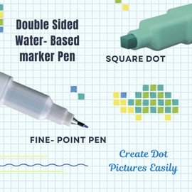 SUN-STAR "DotEPen, Double Sided Water- Based marker Pen, Square Dot and Fine- Point Pen for Art, Coloring, Illustrating, Set of 4,B Collection (Fluorescent Yellow, Fluorescent Green, Mint, Blue)