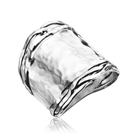 JEAN RACHEL JEWELRY 925 Sterling Silver Ring - Wide with Hammered Finish Vintage Design - Hypoallergenic, Lead & Nickel Free Jewelry - Artisan Handcrafted Statement Rings for Women