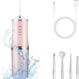 4-Pack Electric Water Flosser with Smart Chip, Portable Oral Irrigator with Detachable Water Tank, USB:_PINK