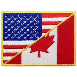 USA American United State Canada Flag Patch Embroidered Applique Iron On Sew On Emblem, Red & Black