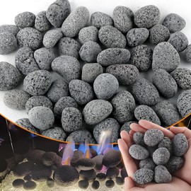 CJGQ 7 Lb Lava Rocks for Fire Pit,1"-2" Natural Pebbles Tumbled Lava Rock,Round Fire Pit Rocks for Portable Fireplaces Propane Gas Fish Tank Landscaping Garden Decoration