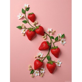 PUAGEMTI Diamond Art Kit for Adults, Strawberries Blossoms Pink Background Diamond Painting for Adults Beginners, DIY 5D Diamond Art Painting Kits Craft for Home Wall Decor 12x16 Inch Frameless