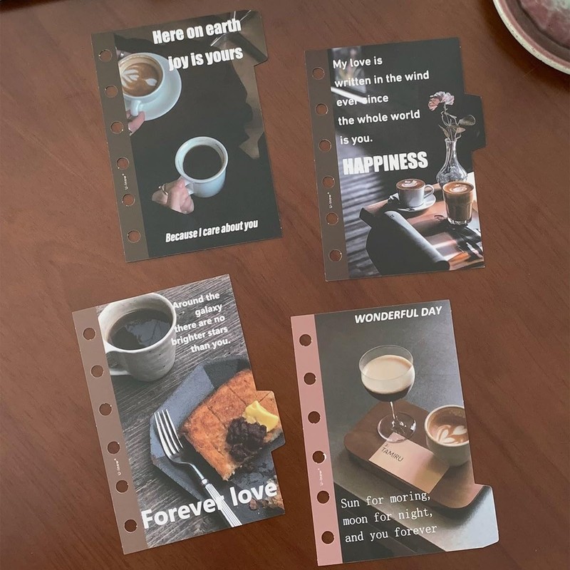 Divider Cards, A7, 4 Stacks, Index Sheet, Coffee Pattern, pp,