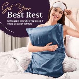 Divine Slumber 22mm 100% Pure Mulberry 6A Silk Pillowcase | Hair & Skin Health | Cooling Design with Zipper Closure | Hypoallergenic (Navy Blue, King (U.S. Standard))