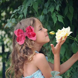 2 PCS Enchanting 5-Inch Fairy Fashion Bow Hairpin: Multicolor Option Sequins Hair Clip for Kids and Teenage Girls (Hot Pink)