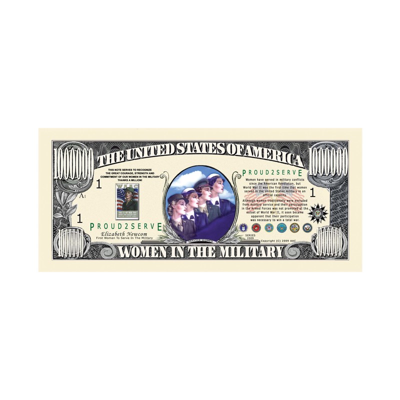 SET OF 5 BILLS-WOMEN IN THE MILITARY COMMEMORATIVE MILLION DOLLAR