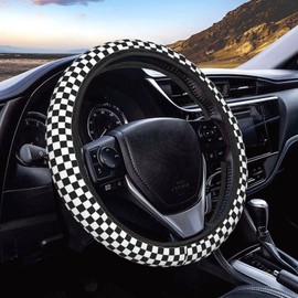 Neukim Black White Racing Checkered Pattern Steering Wheel Covers Anti-Slip Elasticity Car Accessories Steering Wheel Protector Universal 15 Inch for Cars SUV Vehicle Truck
