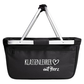 Huuraa Einkaufskorb Klassenlehrer mit Herz Geschenk 20 Liter Black Klassenlehrer Geschenkidee