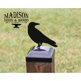 Madison Iron and Wood Raven Fence Post Cap for 4x4 fence post, Post End Cap, Crow Bird Fence Decor