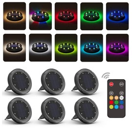 Color Changing Solar Ground Lights with 33ft Long Distance Remote Control - Flat Solar Lights Outdoor Waterproof - Pathway Lights Solar Powered for Yard Decorative Outside Lawn Walkway [6 Pack]