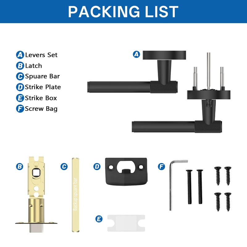 Amerdeco 3 Pack Matte Black Door Handles Interior,Knurled Privacy Door