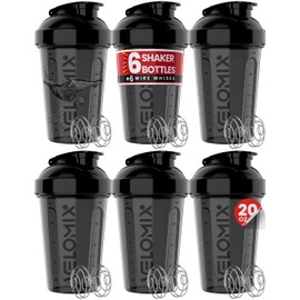VELOMIX -6 PACK- Shaker Cups for Protein Shakes 20 oz - 6x Wire Whisk | Leak Proof Protein Shaker Bottle for Protein Shakes, Shaker Bottle Pack for Pre & Post Workout, Shaker Cup, Shaker Bottle Cups | VELOMIX