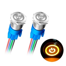 2PCS 16mm Latching Push Button Switch Metal Stainless Shell IP65 Waterproof Power Symbol Pattern Self-Locking 1NO 1NC (LED Yellow)…