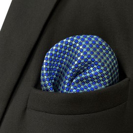 S&W SHLAX&WING Mens Patterned Pocket Squares Business Wedding Blue Green Brown Geometric Suit Jacket, blue
