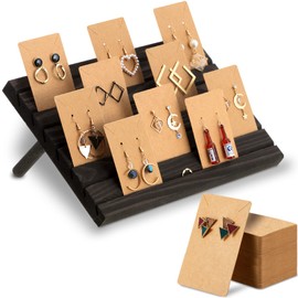 Blulu 31 Pack Wooden Earring Display Stand 7 Slots Earring Display Holder with Earring Card for Selling Vendors Retail Show(Black Gray)