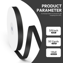 Quhora 3/8" x 50 Yards Satin Ribbon - Black Silk Ribbon with Spool - Ideal for Gift Wrapping, Floral Bouquets, Crafts, Wedding Party Decorations, Christmas and Sewing Projects