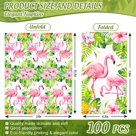 FYSUIMU 100Pcs Flamingo Paper Guest Napkin Tropical Palm Leaves Flower Bathroom Napkin Hawaiian Luau Disposable Hand Towel Napkins for Home Summer Party Supplies