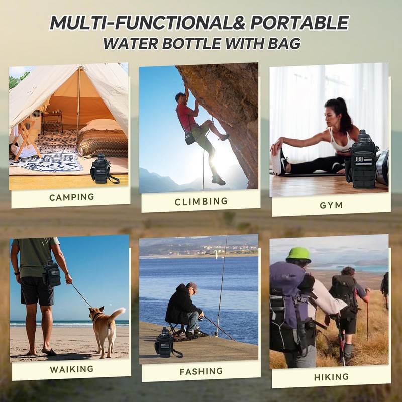 64 oz Water Bottle Insulated with Sleeve Half Gallon Military