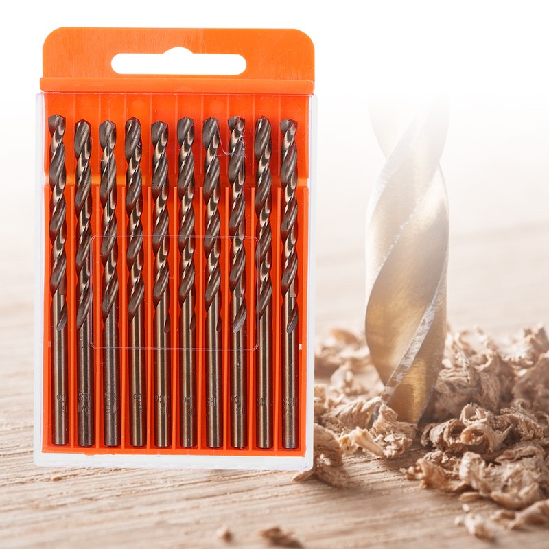 10Pcs Cobalt Drill Bits Set Twisted High Speed Steel 3/16In