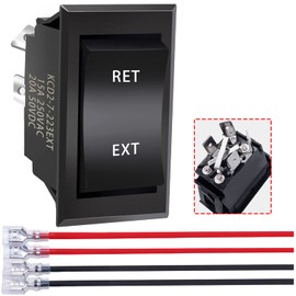 mankk 4 Pin DPDT Momentary RV Jack Switch DC12V Reverse Polarity Rocker Switch 20A (ON)-Off-(ON) Motor Control Switch with Pre-Wires for 5th Wheel Tongue Trailer KCD2-7-223-4PIN-X