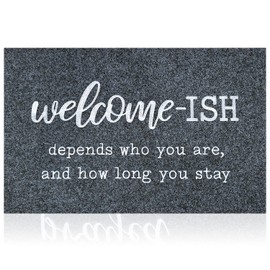 JJUUYOU Large Welcome Mat for Front Door Outside Entryway Funny Welcome-ish Gray Doormat Non-Slip Rubber Backing Heavy Duty Rugs Black Waterproof Low Profile Mats for Entry Patio Shoe Rugs
