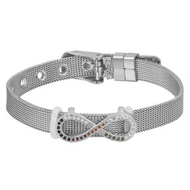Flongo Mesh Bracelet Women's Bracelet with Zircon Butterfly Adjustable Width Stainless Steel Bracelet Adjustable Removable, Stainless Steel