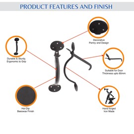 Infinity Decor 8” Wrought Iron Suffolk Penny End Thumb Door Latch Pack Beeswax Set – Hand Forged Latch for Wooden Gate, Shed and Barn Door