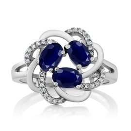 Gem Stone King 925 Sterling Silver Blue Sapphire Ring For Women (2.02 Cttw, Oval 6X4MM, Gemstone September Birthstone, Available In Size 5, 6, 7, 8, 9)