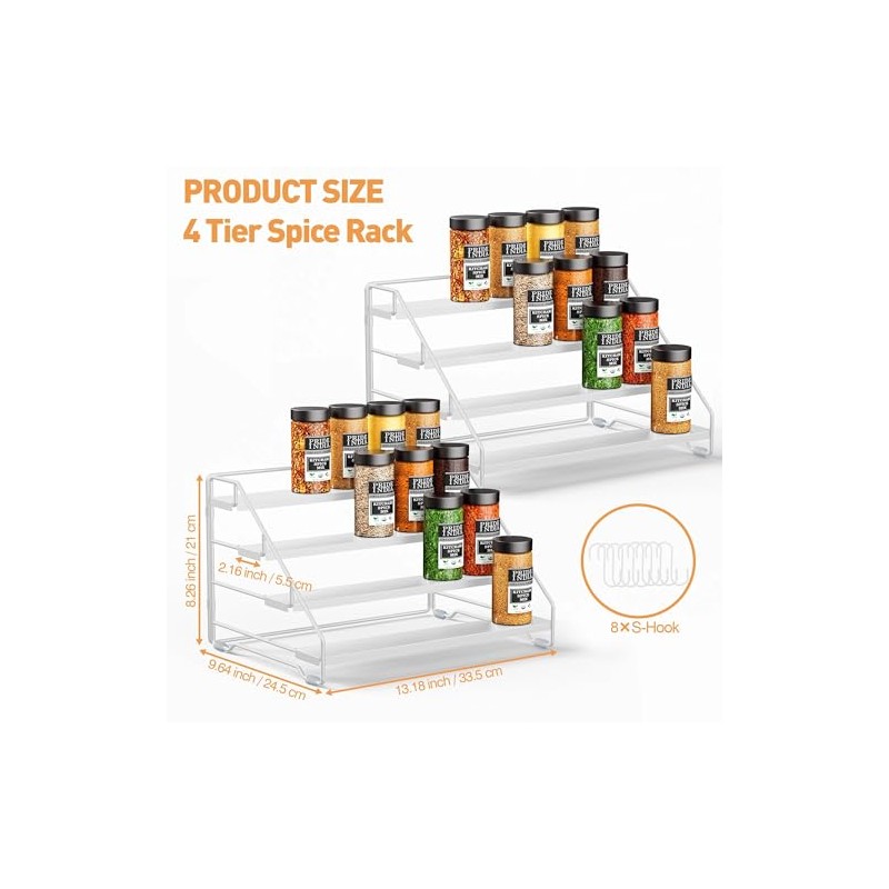 Gucass Pack of 2 4 Tier Spice Rack, Standing, Spice