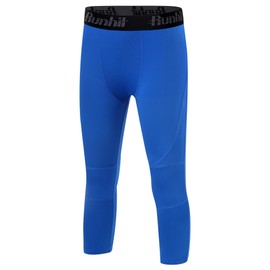 Runhit Boys Compression Pants 3/4 - Youth Athletic Leggings Capris Tights Sports Base Layer for Basketball Football Baseball XS Blue