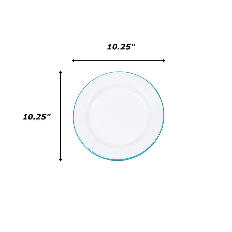 Enamelware Dinner Plate -Solid White with Blue Rim