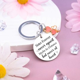 OWIGIU Valentines Day Gifts for Sisters From Sisters Adult Birthday Gift for Sister Never Apart Maybe In Distance But Never At Heart Sister Keychain