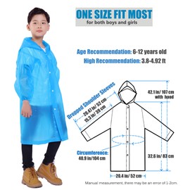 Makonus Kids Rain Jacket, 2 Pack Rain Ponchos for Kids with Hood and Sleeves Reusable Raincoats for Boys and Girls