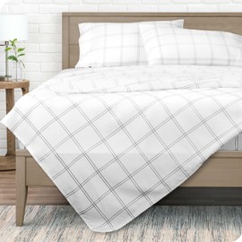 Bare Home Twin Sheet Set - 1800 Ultra-Soft Microfiber Twin Bed Sheets - Deep Pockets - Easy Fit - Extra Soft - 3 Piece Set - Bedding Sheets & Pillowcases (Twin, Modern Plaid - White/Grey)
