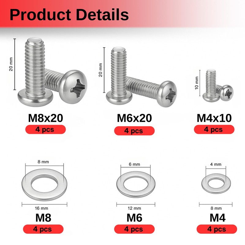 Universal TV & Monitor Mounting Hardware Kit – 24pcs M4,