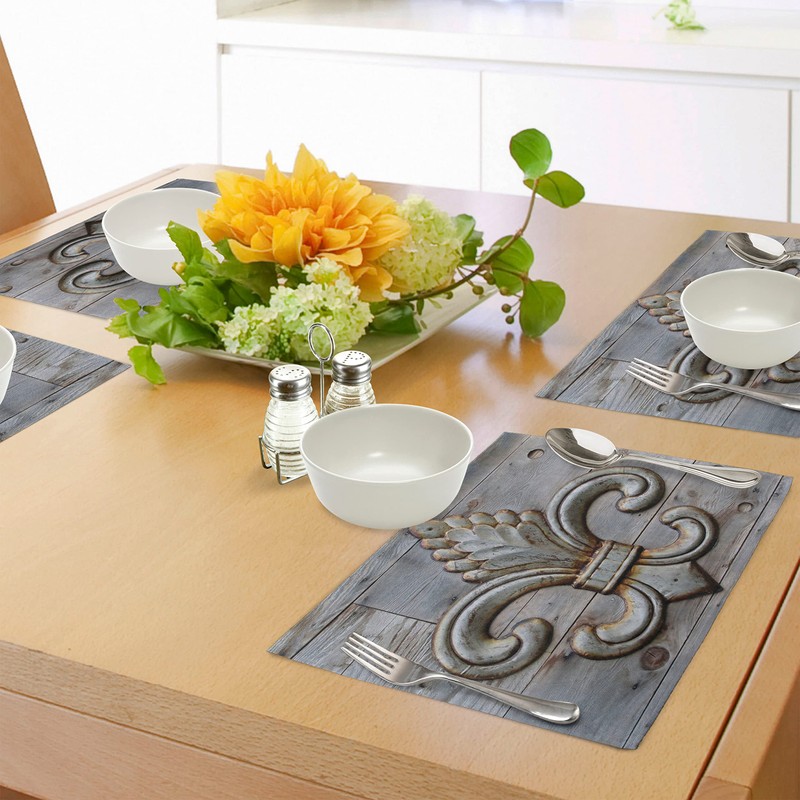 ABAKUHAUS Fleur De Lis Placemats, Old Lily Symbol on Weathered