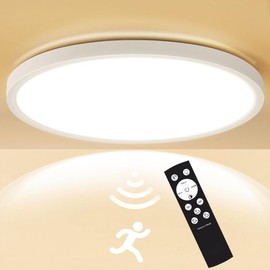 Heyseven LED Ceiling Light with Motion Sensor, 24 W 2700 LM LED Ceiling Light Dimmable with Remote Control, Radar Sensor Light for Balcony, Garage, Stairs, Basement, Hallway, Hallway, Diameter 30 cm