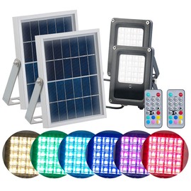 Luminea Solar Floodlight: Set of 2 Solar LED Floodlights for Outdoor Use, RGBW, 10 Watt, with Remote Control (Floodlight with Remote Control, Solar Lamp with, Timer with Twilight Switch)