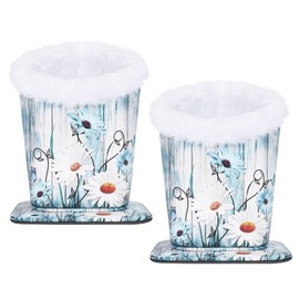 MEGREZ 2PCS Plush Lined Eyeglass Holder, PU Leather Glass stand with Magnetic-Base, Butterfly and Flowers