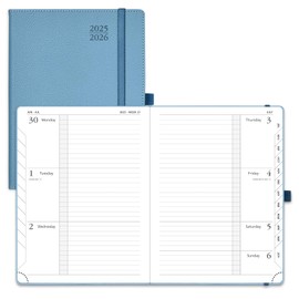 POPRUN Planner 2025-2026 (Medium 6.75''x 8.75''), Horizontal Weekly Notebook Jul.2025 - Jun.2026, Academic Appointment Book with Monthly Tabs, Leather Hardcover, Inner Pocket, 100 GSM - Aquamarine