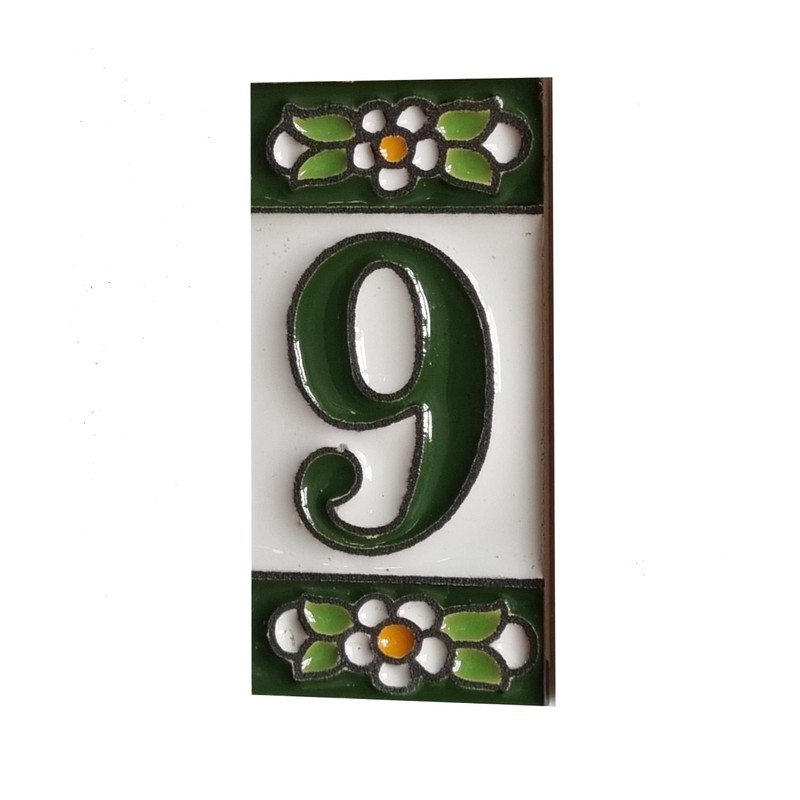 Green Floral Ceramic House Numbers & Letters Tile Size 7.5cm