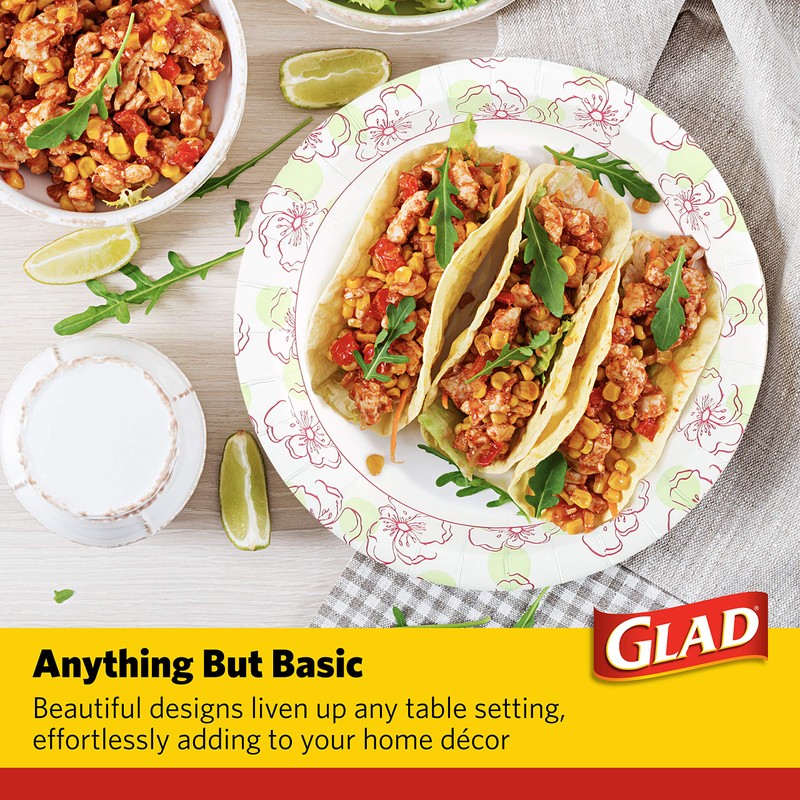 Glad Round Paper Plates, Pink Flower, 50 count