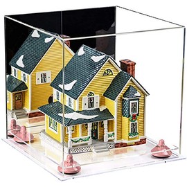 Better Display Cases Versatile Acrylic Display Case - Medium Square Box with Mirror, Pink Risers and Clear Base 11" x 11" x 11" (A001-PNR)