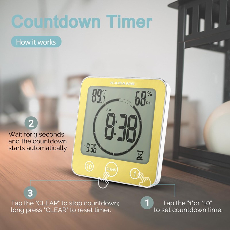 KADAMS Shower Clock Waterproof Bathroom Timer – Digital Wall Clock