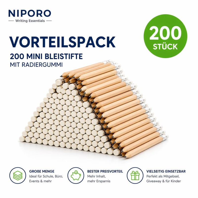 NIPORO 200 Mini Pencils Short Half Pencils with Eraser Golf