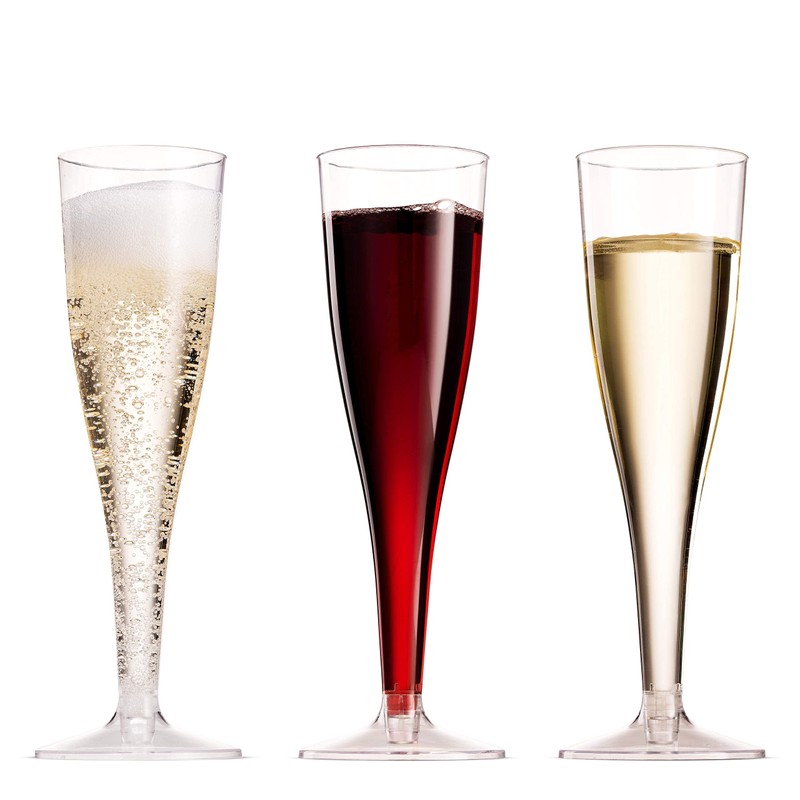 100 Plastic Champagne Flutes - 5 Oz Disposable Clear Champagne