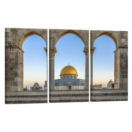 Wall Art for Living Room Al-Aqsa Mosque Home Decor Muslim Pictures for Bedroom 3 Panel Canvas Contemporary Artwork Dome of the Rock Wall Decorations for Living Room Ready to Hang 20X40X3 INCH
