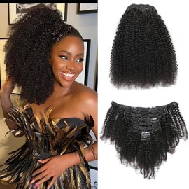 Human Hair Clip In Extensions 4B 4C Afro Kinky Curly Seamless Clip Ins Extensions Black Women 8 Pcs Brazilian Remy Hair Natural Color 120g 16Inch