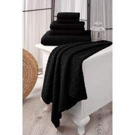 BAGNO MILANO Turkish Bath Towels, Soft Plush Jacquard Luxury Bath Towels, Quick Dry Towel Set (Black, 3 pcs Towel Set)